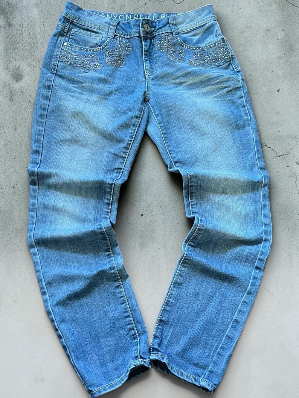 Y2K Rhinestone Paisley McBling Jeans Size 6 Canyon River Blues Grunge Denim